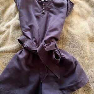Stylish Black Button-Up romper with tie belt